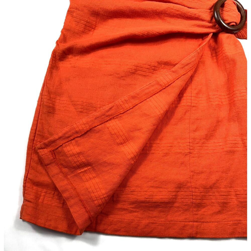 Free People Sz 4 Some Nights Mini Wrap Dress Orange Linen Cotton Blend party - Picture 13 of 13